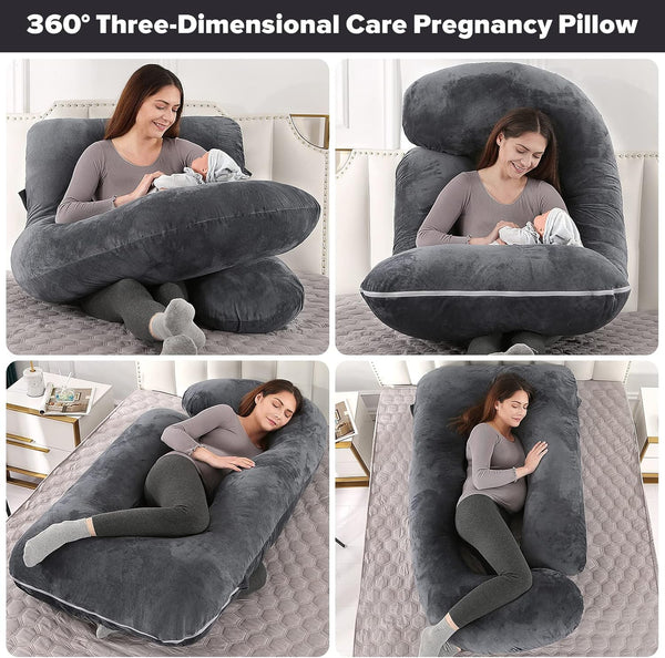 Elover 57" U-Shaped Full Body Pregnancy Pillow for Sleeping Maternity Pillow with Removable Cover, Support for Back