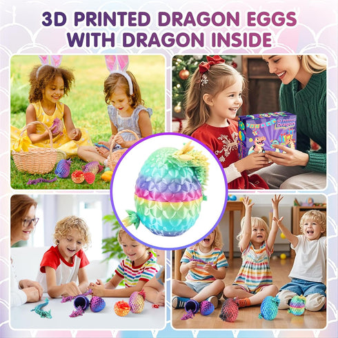 Apear1 16 3D 3D 3D Set (16 Pcs Printed Dragon Eggs with Dragon Inside, Mini Dragon Egg Fidget Toy Articulated Crystal