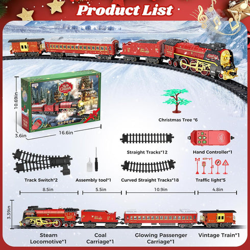 Set Christmas Train for around under The Tree, Electric Christmas Tree Train with Remote Sound Smoke Light, Steam