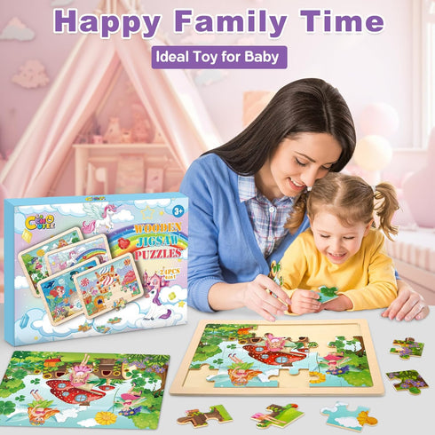3 4 5 4 Pack 24 Wooden Princess Puzzles for Kids Age Year Old, Pcs Montessori Toddler Jigsaw Puzzles for Girl boy