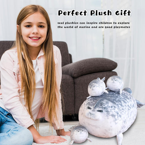 Chubby Blob Seal Pillow, Cute Seal Plush with 4 Baby Seal Plushies, Soft Cotton Stuffed Animals for Kids