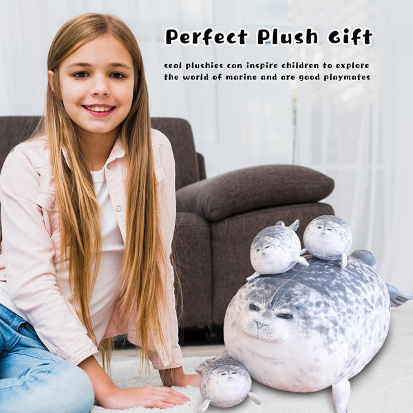 Chubby Blob Seal Pillow, Cute Seal Plush with 4 Baby Seal Plushies, Soft Cotton Stuffed Animals for Kids