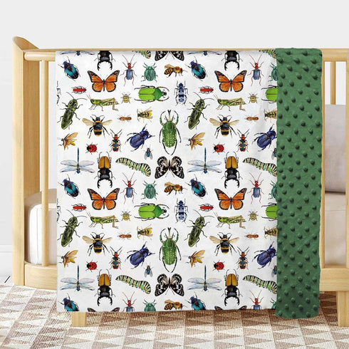 Buerhanerry 30"x40" Bugs Baby Blankets for Unisex Boys Girls, Soft Nursery Minky Blankets with Double Layer Dotted