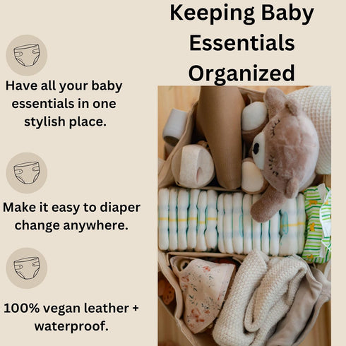 Cream Vegan Leather Diaper Caddy Organizer - Portable Baby Storage