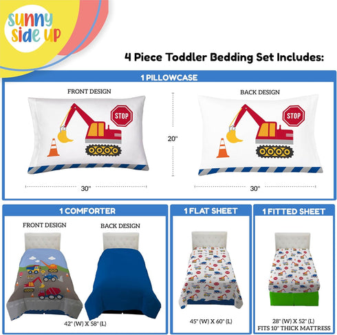 Set 4 Set Sunny Side Up Construction Zone Toddler Comforter - Piece Preschool Bedding Includes Comforter, Sheets