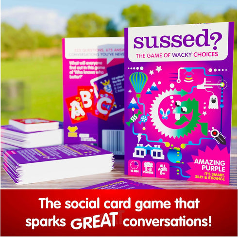 SUSSED The Game of Wacky Choices, Social Card Game for Kids, Fun Travel Conversation Cards