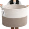 65L Large Woven Cotton Rope Blanket Basket with Handles, Laundry Hamper Storage