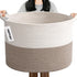 65L Large Woven Cotton Rope Blanket Basket with Handles, Laundry Hamper Storage