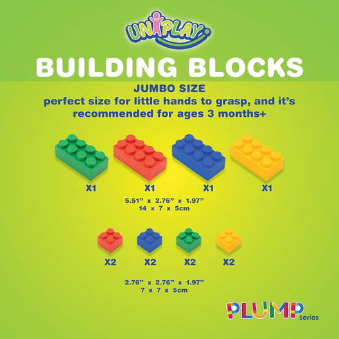 UNiPLAY Plump Soft Building Blocks - 12-Piece Jumbo Stacking Set for Ages 3 Months+