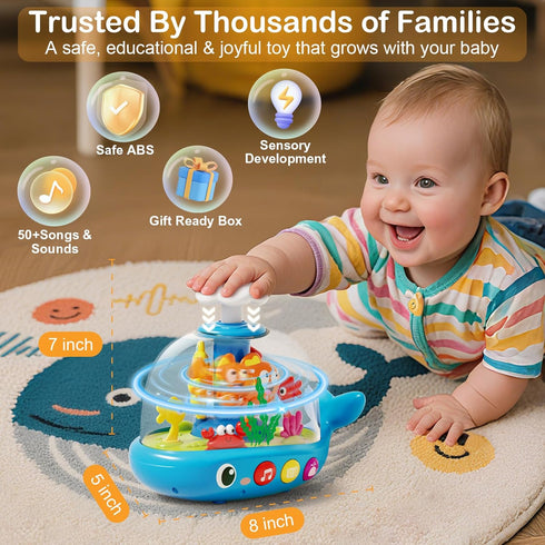 Toylfort 6 Whale Sensory Spinner Toy for Baby: Light Up Rotating Play with Music Safe ABS Early Learning Educational