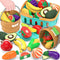 Sorting Play Food Sets - 2 Buckets with Handle, 1 Storage Basket, Fruit & Vegetable Cutting Toy for Preschool Learning