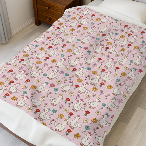 Selgkds 50x60inch Cute Geese Boho Flowers Baby Blankets for Girls Boys Infants Toddler Crib Stroller Pink Spring Ducks