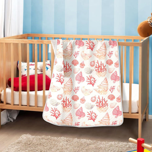 KICPOAY Coral Seashell Light Pink Baby Swaddle Blanket for Boys and Girls, Muslin Baby Receiving Swaddle Blanket, Soft