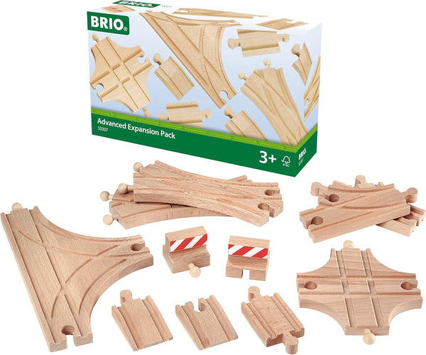 BRIO World 33307 Advanced Expansion Pack - 11 Piece Set of Wooden Train Tracks for Kids | Compatible with All Railway