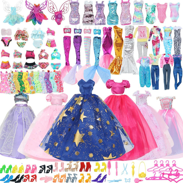60pcs Doll Clothes & Accessories, Fashion Dress, Wedding Gowns, Daily Outfits & Dollhouse Accessories for 11.5 Inch