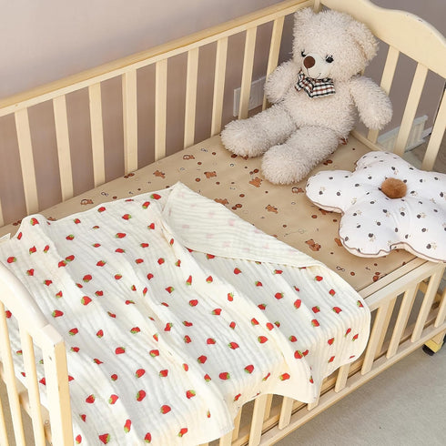 Brnabiou 6-Layer 100% 41"x41" Ultra Soft Muslin Cotton Baby Blanket Breathable Lightweight Strawberry Swaddle Blankets