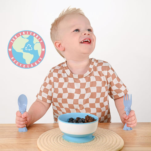 Set 6 Pack (3 3 3D Made in USA Spoon la la Toddler Utensils - Spoons & Forks for Kids) - Self-Standing Ergonomic Cat