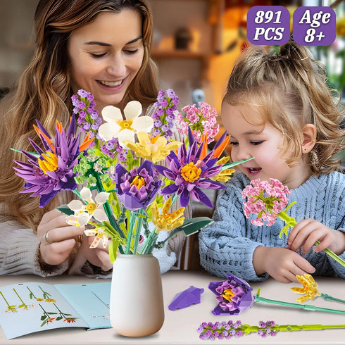Flower Bouquet Building Set, 891PCS DIY Artificial Flowers, Birds of Paradise and Water Lily for Home Decor