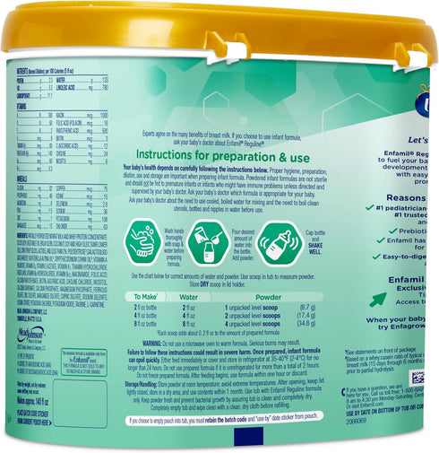 Enfamil Reguline Baby Formula, Milk-Based Infant Nutrition, 19.5 Oz, Dual Prebiotics for Soft Stools, Omega-3 DHA for
