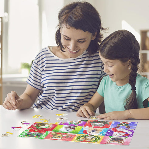 100 Piece Puzzles for Kids Ages 4-8, Christmas Puzzle Dogs and Cat Puzzles, Holiday Jigsaw Puzzles for Kids