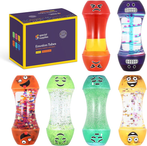 6-Pack Special Supplies Liquid Motion Bubbler Toy Cool Emotion Tubes Colorful Hourglass Timer with Droplet Movement