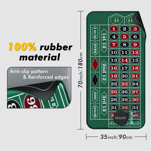 70" 35" Casino Roulette Mat x Rubber Table Mat with Storage Bag Win Marker Roulette Table Top Mat Casino Games