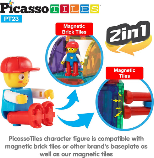 PicassoTiles Magnetic Car Play Set - Action Figures for Kids 3+ - STEM Building Block Vehicle Toy