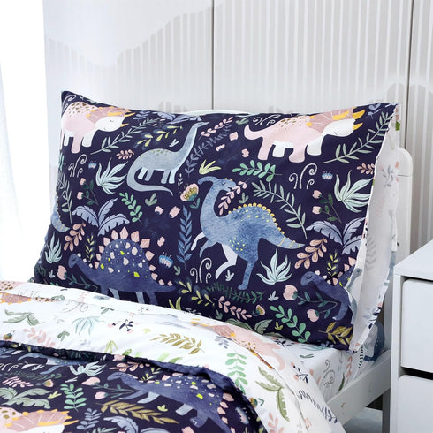 4 Set Set Set Pea Pod Piece Dinosaur Toddler Bedding for Boys, Premium Blue Toddler Comforter Crib Sheets Includes Flat