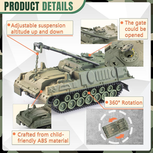 Army Tank and Army Men Toys Playset, 2pc 1:72 US Tank Models & 10pc Toy Soldiers for Boys