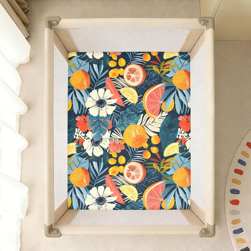 KICPOAY 52x28 Fruits Tropical Toddler Bed Crib Sheets Baby Crib Sheets Cover for Soft Mini Crib Mattress