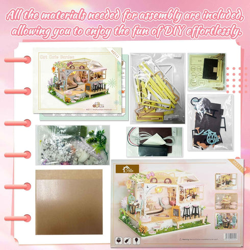 DIY Miniature Cat Cafe Dollhouse Kit - Perfect Valentine's Gift
