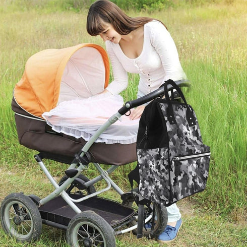 HCBPWVQA Backpack Daypacks Backpack Mommy Black White Gray Camouflage Diaper Bag with Changing Pad and Pacifier Holder