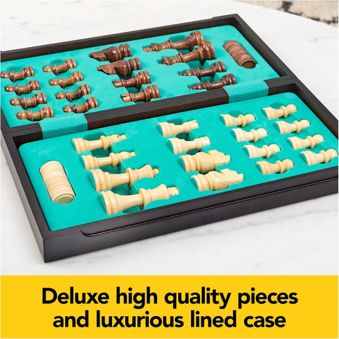 Classic Legacy Deluxe Chess & Checkers Set for 2 Players | Includes Folding Board & Solid Wood Pieces | Ages 8+