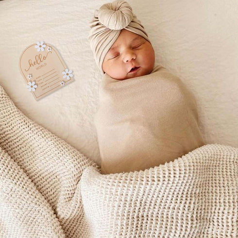 Wooden Hello World for Baby Showers - Newborn Birth Announcement Board,Daisy Wooden Baby Milestone Card,Welcome Baby
