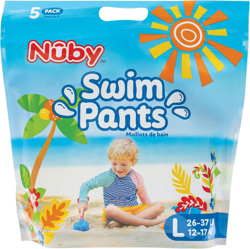 5 Pack (26-37 lbs) Nuby Swim Pants for Toddlers - - Toddler Swim Diapers with Stretchy Waistline, Tear-Away Sides
