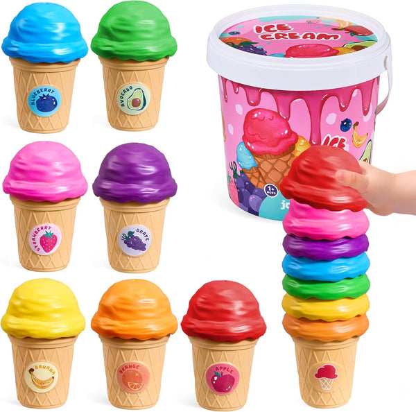 JoyCat Ice Cream Toy Set for Toddlers 1-5, Color Sorting & Stacking