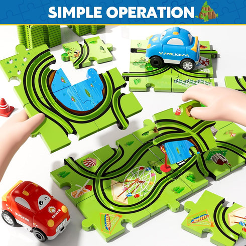 Beby Buty 48PCS Set 3 4 5 6 3-5 4-6 Puzzle Race Track Car for Toddlers Kids Boys, Toddler Toys Birthday Gifts for Years