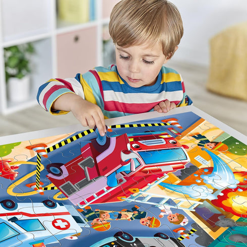 Puzzles,48 3-5,Children 4-8 Jumbo Floor Puzzle for Kids,Fire Rescue Jigsaw Large Piece Firefighter Fireman Fire Truck