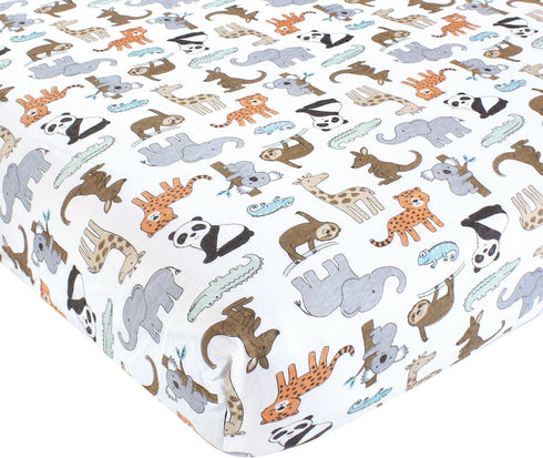 Hudson Baby Unisex Baby Cotton Fitted Crib Sheet, Zoo Animals, One Size