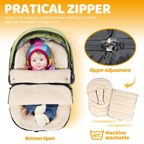 Orzbow Winter Baby Car Seat Cover, Universal Car Seat Bunting Bag for Babies with Adjustable Zipper, Removable Car Seat