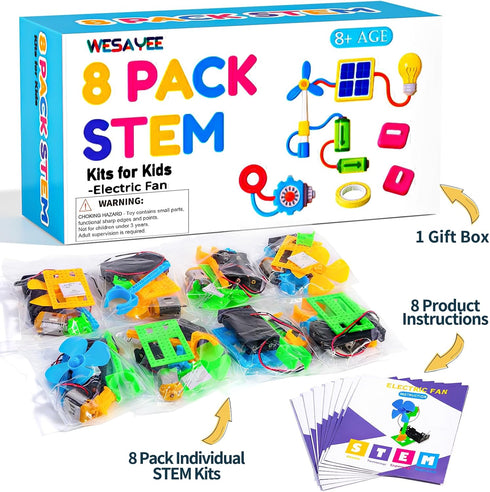 8 Set 8-12, 8-10 8 10 12 13 Bulk STEM Kits - Electrical Fans, Girls Boys Crafts Science Kits for Kids Age STEM Toys