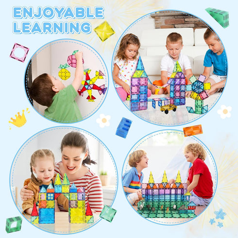 100PCS Set, 4D 3 4 5 6 7 8+ Paaxido Magnetic Tiles, Magnetic Blocks Diamond Magnet Building Blocks, STEM Preschool