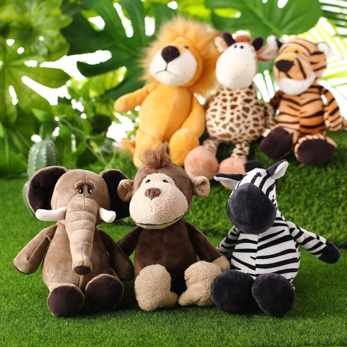 6 Set Zhanmai Pieces Safari Stuffed Animals Plush Jungle Animal Toys for Boys Girls, Lion Elephant Zebra Giraffe Tiger