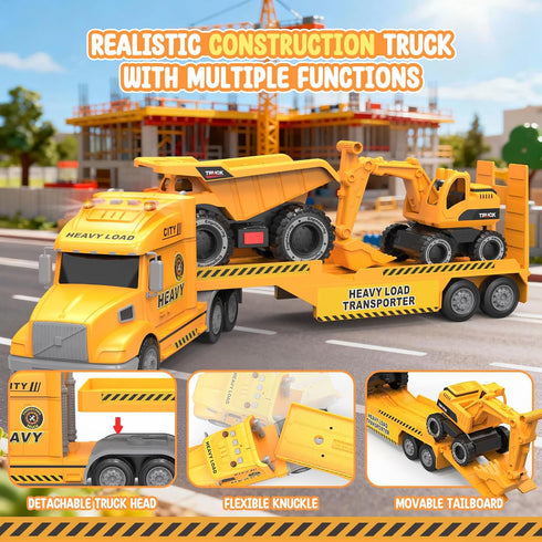3 4 5 6 27" 3-in-1 Toddler Toys for Year Old Boys - Large Semi Construction Carrier Truck Toy with Excavator and Dump