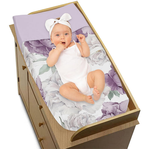 Sweet Jojo Designs Lavender Purple Boho Floral Baby Changing Pad Cover - Infant Diaper Table Change Mat Sheet