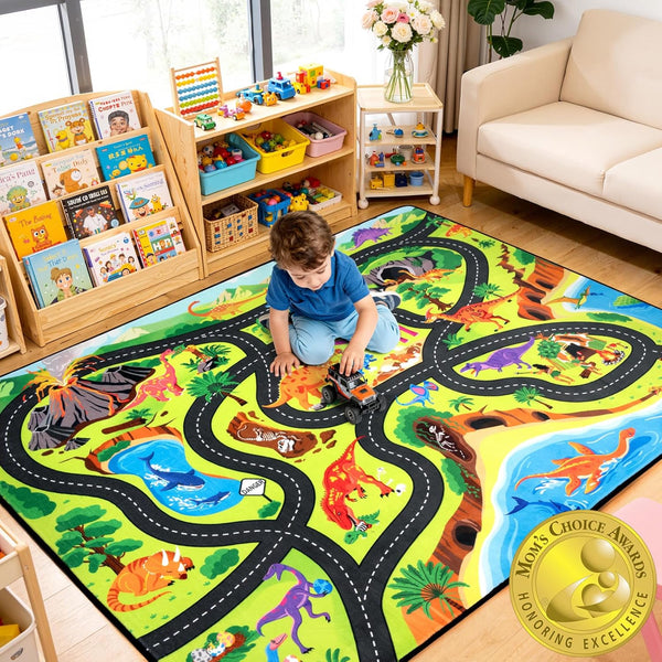 Cavorel Kids Road Rug 3x5 Ft,0.4 Inch Thick Soft Car Track Rug with