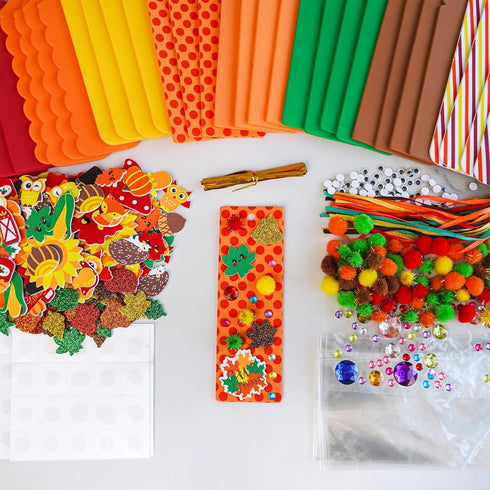 Winlyn 32 Sets Fall Crafts Kits, DIY Fall Bookmarks Decorations Art Sets with Maple Leaves, Smile Face, Owl, Turkey,