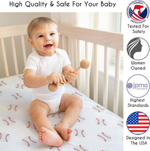 Sweet Jojo Designs Red and White Baby or Toddler Fitted Crib Sheet for Baseball Patch Sports Collection