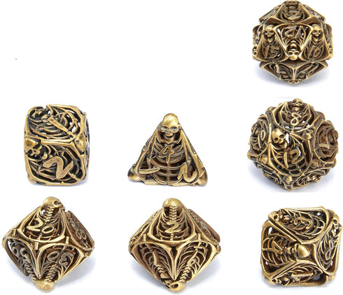 Metal Skull Dice Set, Hollow Multi-Sided Dungeons & Dragons Dice, 7CPS Role-playing Dice Set, Ancient Bronze