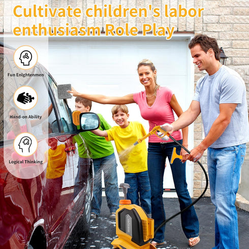 Kids Clean Car Wash Toy, Toddler Cleaning Set with Manual Pressure Washer, Pretend Play Gift for Ages 3+